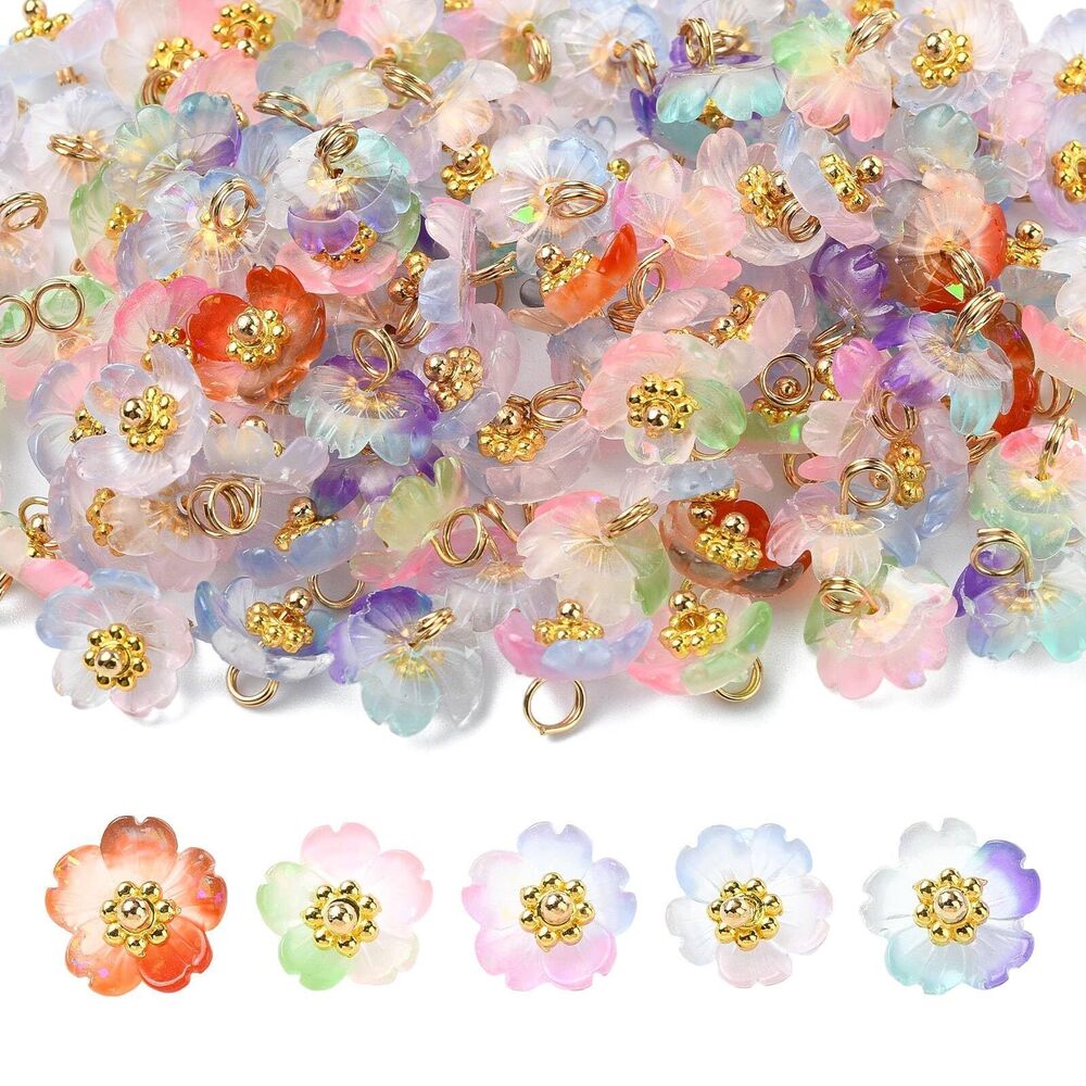 4371 100 Pcs Glow in Dark Resin Flower Charms Luminous Small Flower